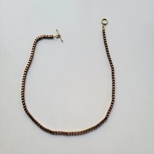 Vintage Gold Tone Box Chain Necklace With Toggle Clasp And Simple Ring Closure